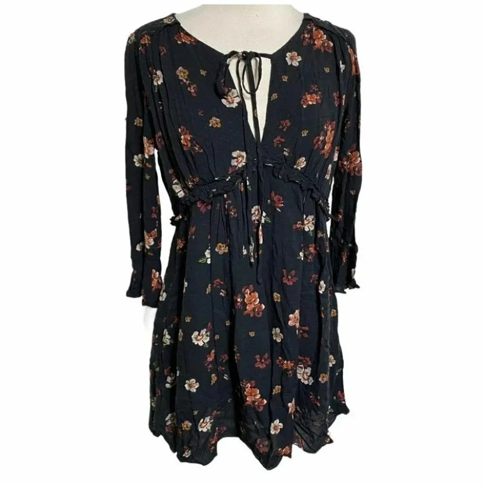 Honey Belle S boho black floral dress